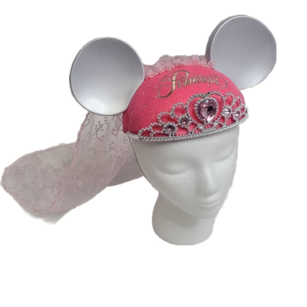 DISNEY hat pink princess crown and veil mouse ears adult size‎ wedding veil